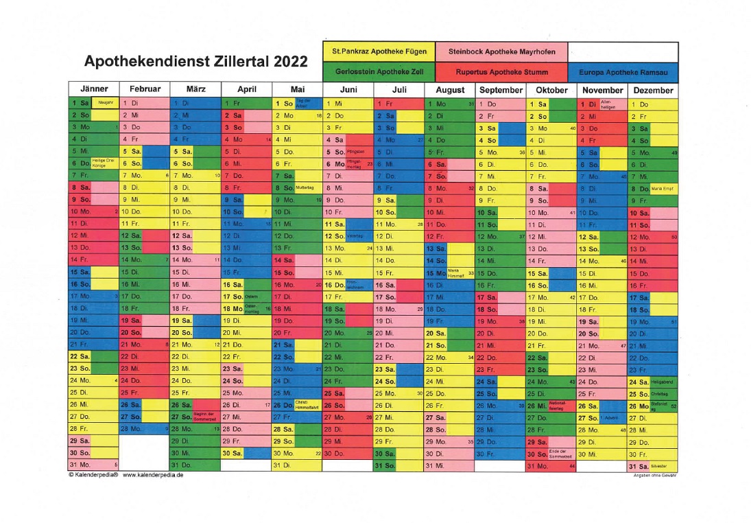 Nachtdienste der Zillertal Apotheken Nachtdienste der Zillertal Apotheken