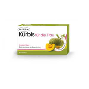 Verpackung von Dr. Böhm Kürbis für die Frau, mit Kürbisabbildung und Informationen zur Blasenunterstützung.