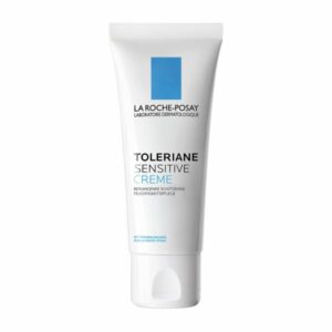 Tube mit La Roche-Posay Toleriane Sensitive Creme, einer beruhigenden Feuchtigkeitspflege für sensible Haut.