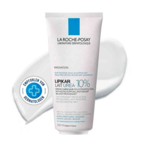 Eine Tube mit 200 ml der La Roche-Posay Lipikar Lait Urea 10% Feuchtigkeitslotion für sehr trockene Haut.