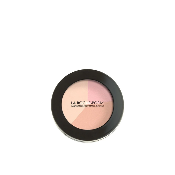 la-roche-posay-toleriane-mattifying-fixing-powder-12g.png Ein runder Puder mit vier Farbtönen in einem schwarz-grauen Gehäuse von La Roche-Posay.