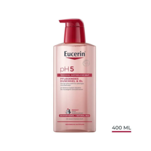 Eucerin pH5 Pflegendes Duschgel & Öl in einer transparenten Flasche mit Pumpverschluss, 400 ml, für trockene Haut.