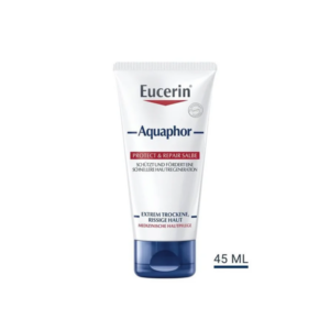 Eucerin Aquaphor Protect & Repair Salbe in einer Tube für extrem trockene, rissige Haut, 45 ml Inhalt.