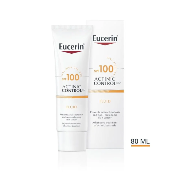 eucerin-sun-actinic-control-fluid-lsf100-2026.png Sonnenschutzcreme Eucerin Actinic Control MD mit SPF 100 in einer 80 ml Tube, unterstützt bei actinischer Keratosis.